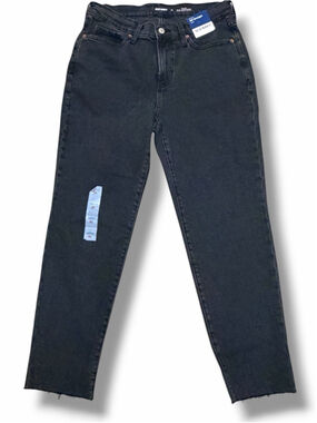 Old Navy Black High Rise Straight Leg Jeans Raw Hem Ankle NWT Women’s 10